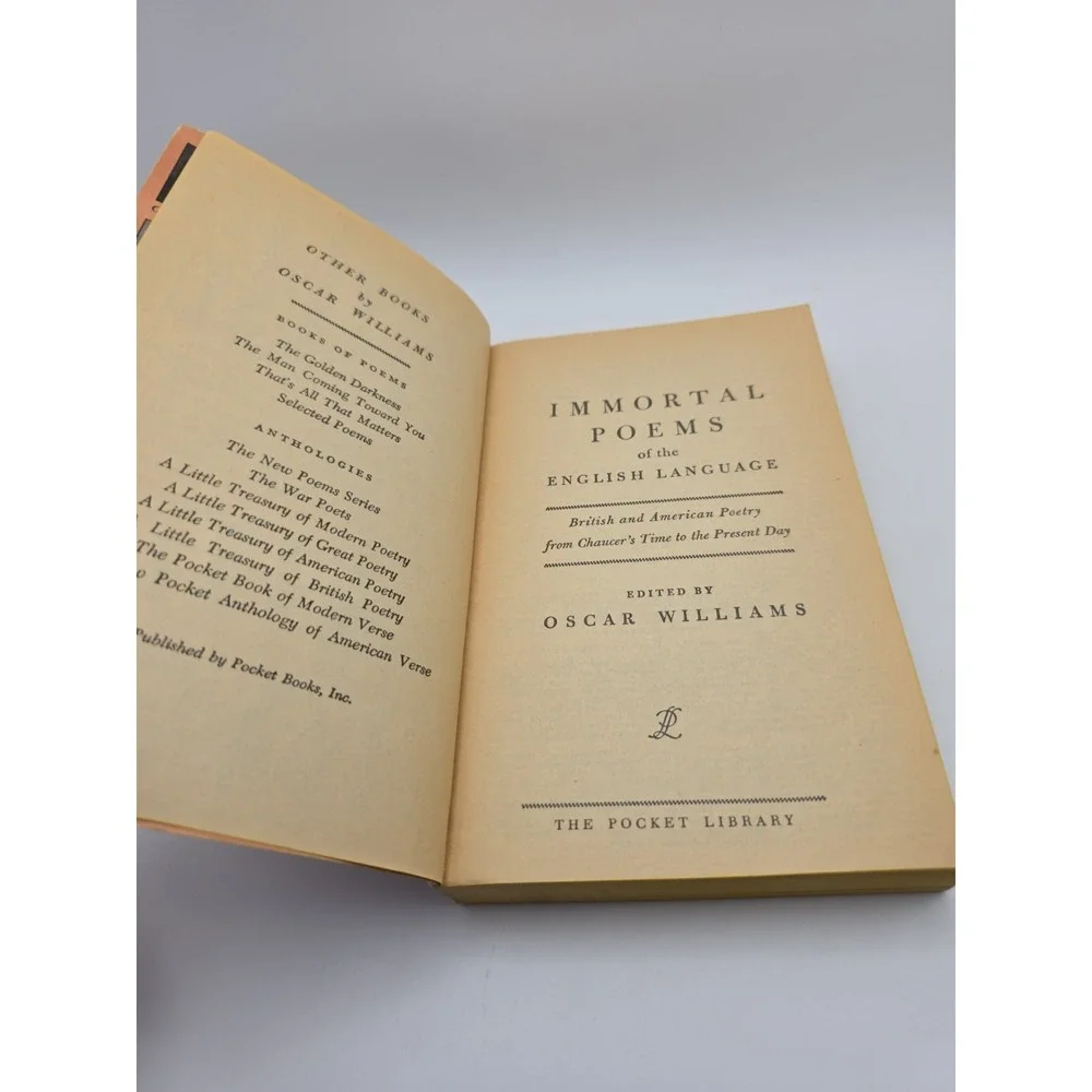1959 Pocket Library Immortal Poems of  English Language Oscar Williams Editor